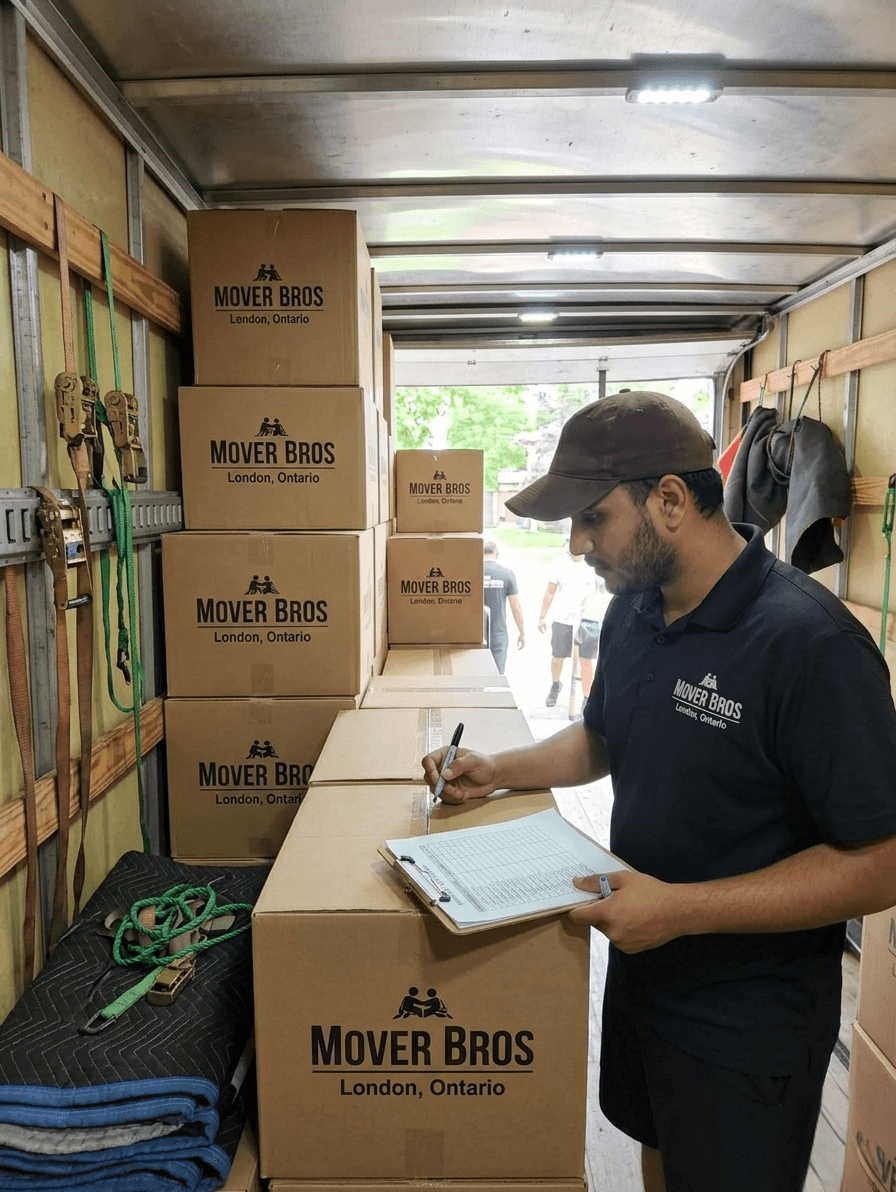 Collage of Mover Bros team completing a full move in London Ontario